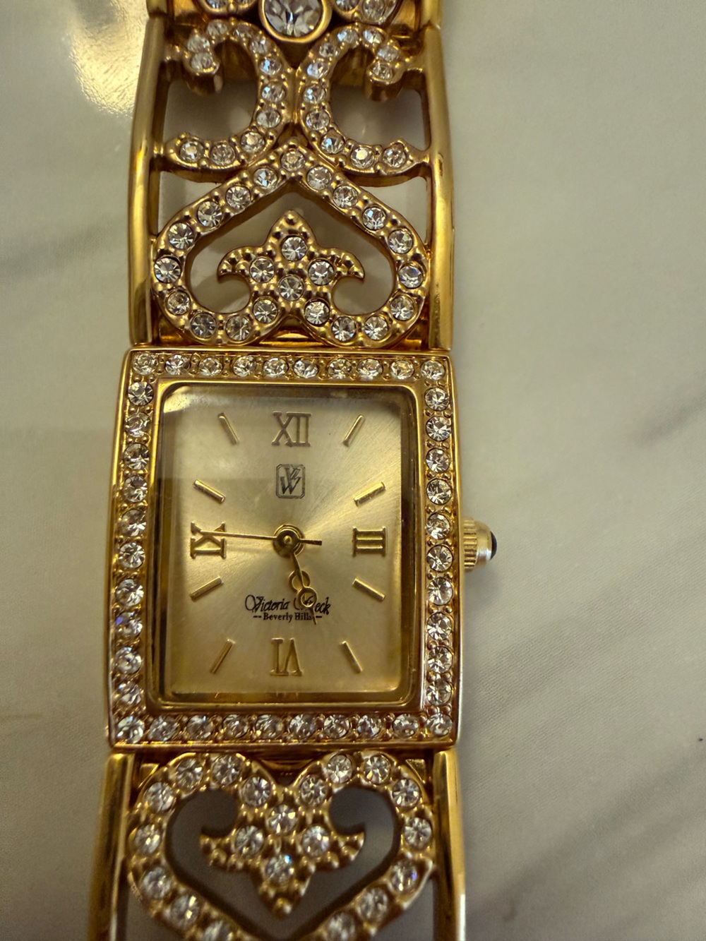 Victoria Wieck Gold-Tone Crystal-Embellished Beacelet Watch